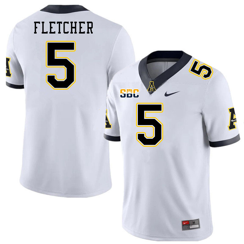 Men #5 Michael Fletcher Appalachian State Mountaineers College Football Jerseys Stitched Sale-White - Click Image to Close